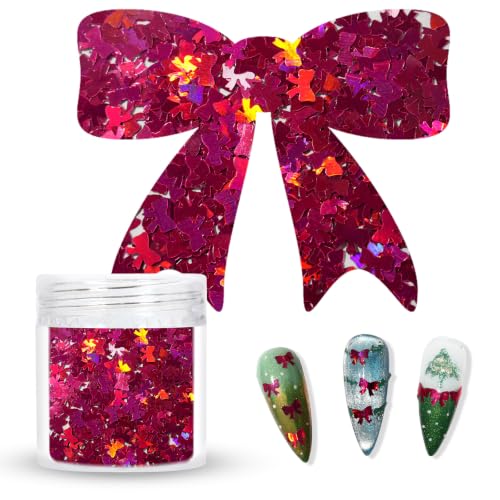 Laza 2.5g Chunky Glitter Bowknot Shaped Confetti Nail Sequins - color: Laser Plum Red