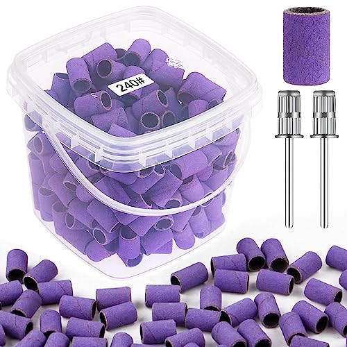 Sanding Bands for Nail Drill 240 Grit Extreme Fine Nail Sanding Bands 200Pcs Purple Professional Sanding Bands and 2Pcs Nail Drill Bits for Manicures and Pedicure - color: purple, size: 240 grit