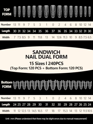 TOROKOM Sandwich Nails Dual Forms for Builder and Poly Nail Gel Extensions - color: Almond