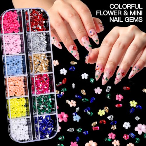Teenitor Nail Kit with Nail Charms And Gems, Nail Art Brushes Nail Stand - color: Black