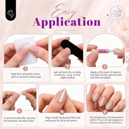 Champagne Shimmer Press On Nails, 32-Piece Almond Reusable ABS Fake Nail Kit with Nail Glue, Glue Remover, Adhesive Tabs, Mini File, Prep Pad and Manicure Stick - color: Champagne Shimmer - Almond