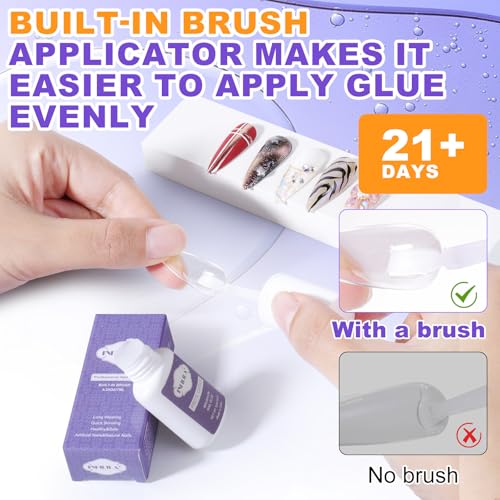 NXJ INFILILA Professional Brush On Nail Glue Arcrylic Nail Glue Nail Glue for Acrylic Nails Strong Nail Glue Professional Nails Glue Adhesive Press On Nail Glue Bulk Long Lasting 7ML/0.23OZ(2PCS) - color: 2PCS