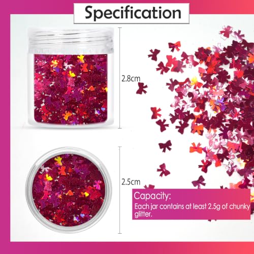 Laza 2.5g Chunky Glitter Bowknot Shaped Confetti Nail Sequins - color: Laser Plum Red