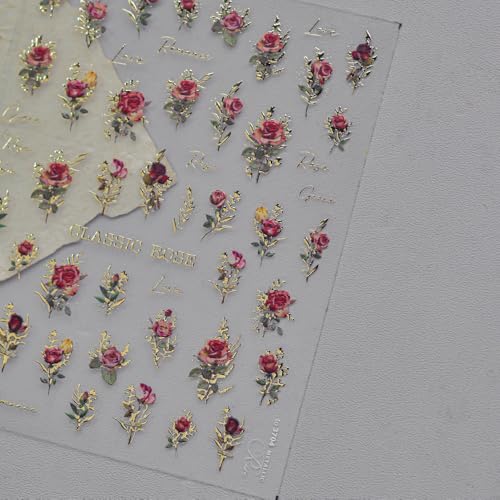 5D Embossed Nail Stickers, Premium Salon-Quality Self-Adhesive 3D Nail Art Decals, Refined Classic Designs for Easy DIY Manicure (Classic Rose) - color: Classic Rose