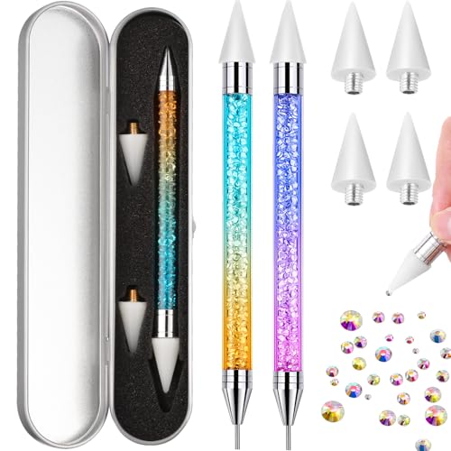 Tatuo 2 Pcs Rhinestone Picker Tool Kit with 2 Wax Head, Light Gradient - color: Light Gradient Color