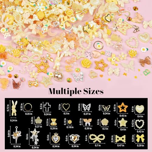 650Pcs Cute 3D Resin Nail Charms and Gems Yellow Rabbit Bow Butterfly Charm - color: Yellow