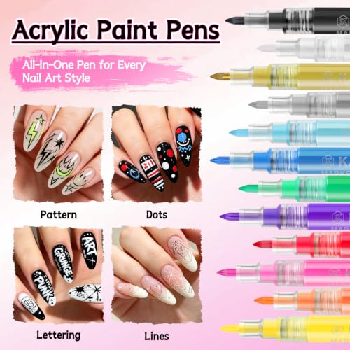 12 Colors Nail Art Pens Set, TOROKOM Nail Art Markers 3D Nail Polish Pens - color: 12 Color-H