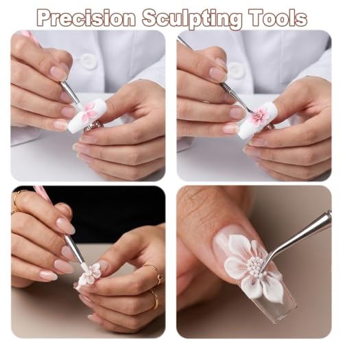 9PCS Nail Sculpting Tool Pen & Silicone Nail Stamper with Scraper Set - color: 3Pcs Nail Art Pens
