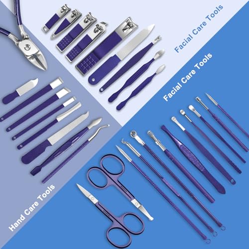 Manicure Set, 30 in 1 Manicure Set Professional, Andrea Nail Care kit, Nail Clipper Set, Pedicure kit with Deluxe Travel Nail kit Leather Bag, Nail Clippers (Blue) - color: 30 in 1 Blue