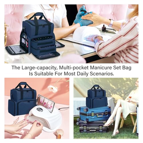 Nail Polish Organizer Holds 80 Bottles & Nail Art Lamp (Blue) - color: Blue