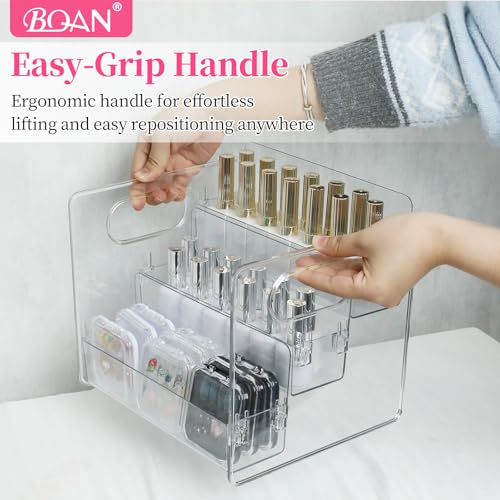BQAN 3-Tier Clear Acrylic Nail Polish Organizer Rack with Built-in Handles