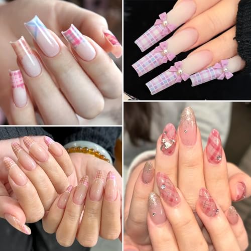 10 Rolls Plaid Nail Art Transfer Foil Pink Plaid Checkered Designs - color: Pink Plaid