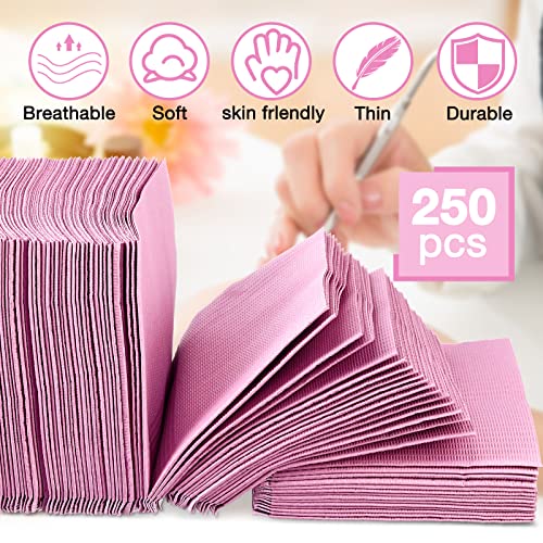 Newwiee 250 Pcs Disposable Nail Table Towels Mat, 13'' x 18'' Patient Bibs 3 Ply Waterproof Tattoo Bibs Nail Towels Paper Tray Covers Clean Pads Tattoo Supplies (Pink) - color: Pink