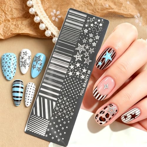 Nail Stamping Plates Kit With Stamper-French Line,Curve,Star,Dot Templates