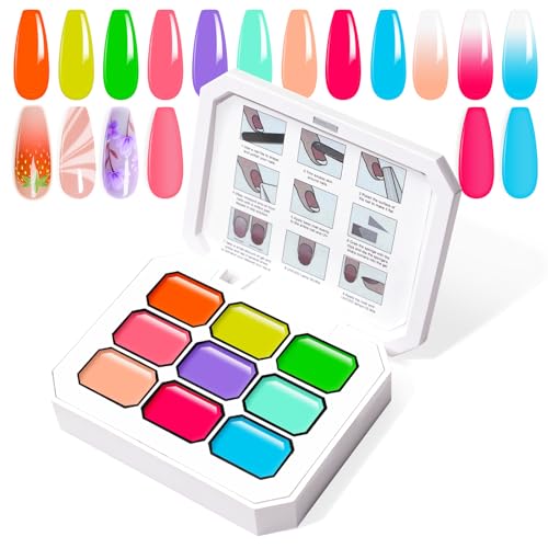 Gradient Painting Gel, 9 Colors Ombre Gel Nail Polish Sponging - color: Rainbow Candy(01)