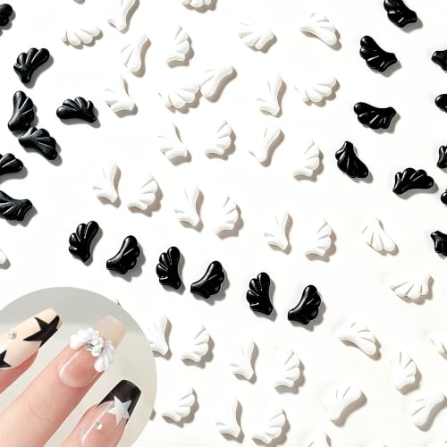 300Pcs Wings Nail Charms Angel Wings Nail Rhinestones Mini Wings Nail Gems 3D Mixed Colors Black White Angel Wings Nail Supplies Cute Wings Nail Jewels for DIY Crafts Jewelry Making - color: black