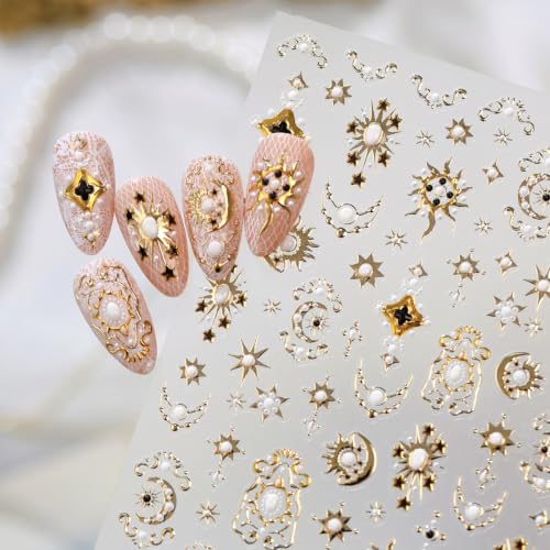 Gold Moon Star Nail Stickers Celestial Self‑Adhesive Nail Art Decals - color: Color-02