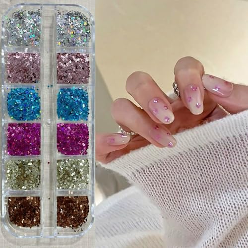 12 Boxes Spring Retro Flower Nail Art Glitters Cute Five-Petaled Flower Nail Sequins Set, Spring Colorful Floral Nail Decor Accessories Mini 3D Floral Nail Decals Holographic Glitters for Women - color: Retro Flower