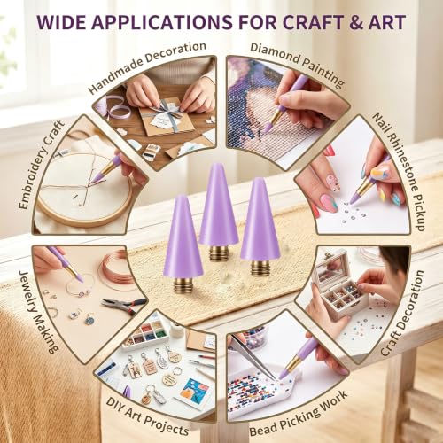 18 Pcs Wax Replacement Head Tips,Nail Rhinestone Picker (Purple) - color: Purple