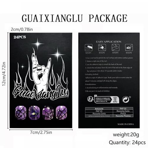 Purple Halloween Press On Nails, Short Square Spiderweb Witch Hat Design - color: style 25