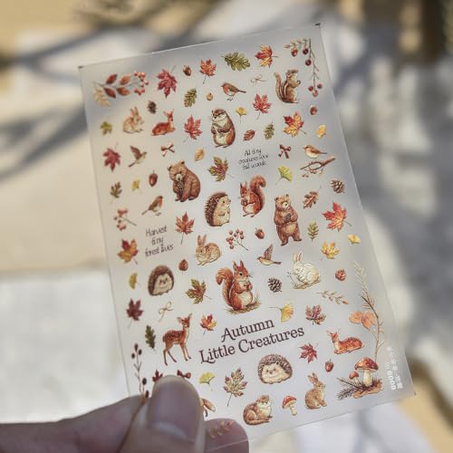 Fall Nail Stickers - Maple Leaf Squirrel Deer - color: Color-11