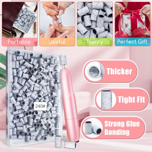 200Pcs Nails Sanding Band, 240 Grit Zebra Sanding Band Fine Grit Sanding Bands with 3/32” Nail Sanding Bit for Natural, Gel Nail, Sand Band 240Grit Set Great for Manicure & Pedicure - size: 240-W