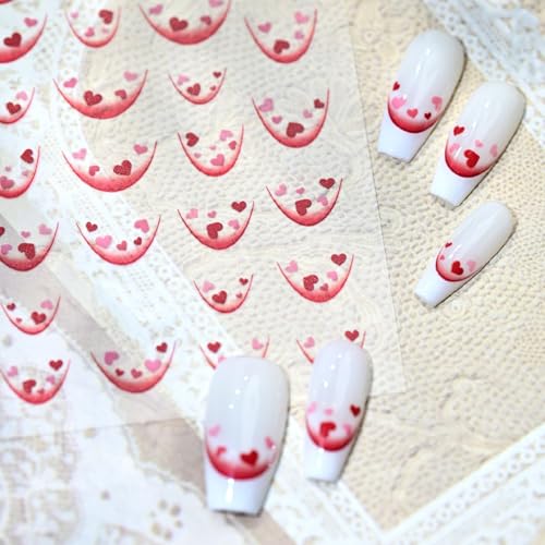 1 Sheet Valentine's 5D Embossed Nail Art Stickers Romantic Pink Red Petite Heart Nail Decals Red Pink Love Pink Valentine's Nail Designs Red Gradient French Tips Nail Supplies for Women DIY Manicure - style: mini heart-shaped