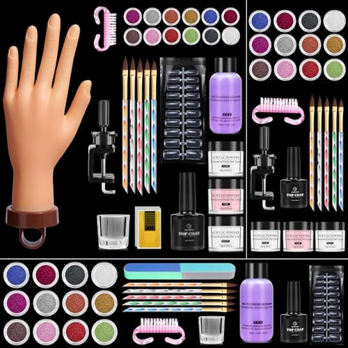 Practice Hand for Acrylic Nails with Acrylic Nail Powder Kits for Beginners - color: White- Rubber Nail Hand Kit