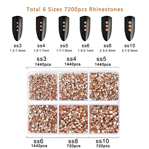 Beadsland Flatback Rhinestones, Light Peach, 7200pcs Mixed 6 Sizes - color: Light Peach