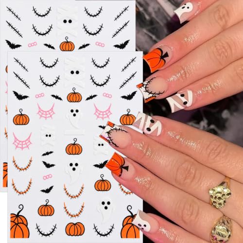 Halloween Nail Stickers, Ghost Mummy Pumpkin Bat Nail Decals, 6 Sheets - color: Multicolor-01