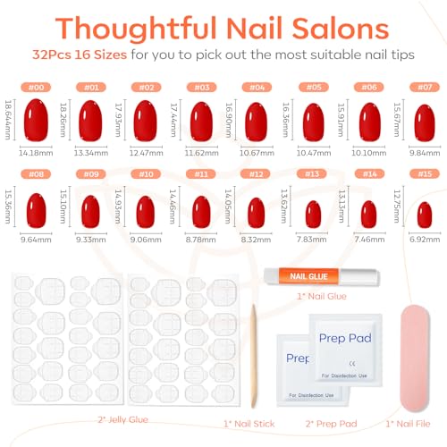 modelones Red Short Press on Nails Oval Fake Nails with Nail Glue - color: A7-Real Red