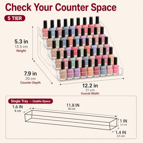 5-Tier Nail Polish Organizer, Clear PET Tabletop Display Rack - color: Clear - 5 Tier