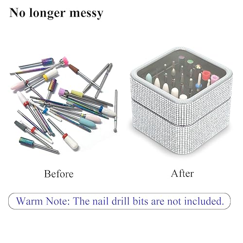 Cellentool 25 Holes Nail Drill Bits Holder Rhinestone Case Box - color: Silver, size: 25 Holes
