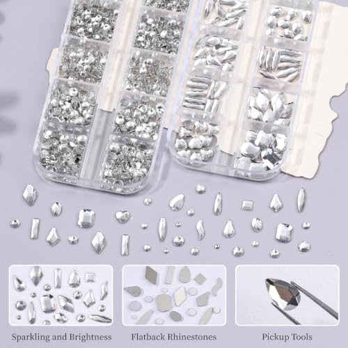 3320Pcs 3D Glass Nail Rhinestones Crystal Clear Rhinestones for Nails - color: White