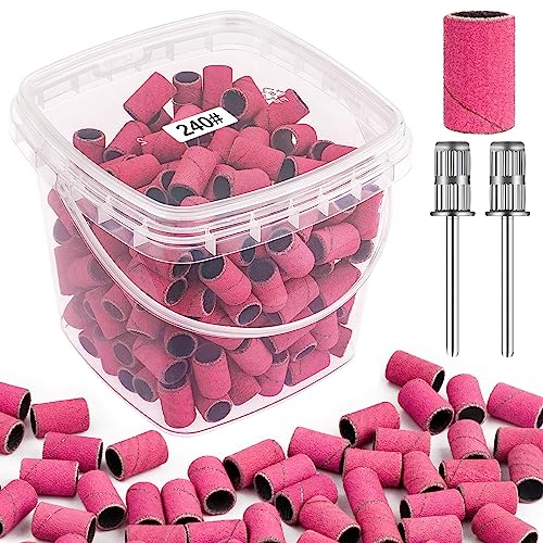 Sanding Bands for Nail Drill 240 Grit Extreme Fine Nail Sanding Bands 200Pcs Pink Professional Sanding Bands and 2Pcs Nail Drill Bits for Manicures and Pedicure - color: pink, size: 240 grit