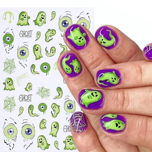 8Sheets Halloween Nail Stickers for Nail Art,3D Self-Adhesive Cute Ghost Spider Nail Decals Pink Red Horror Pumpkin Heart Spider Web Nail Design Nails Supplies for Women Manicure Holiday Decorations - style: spider