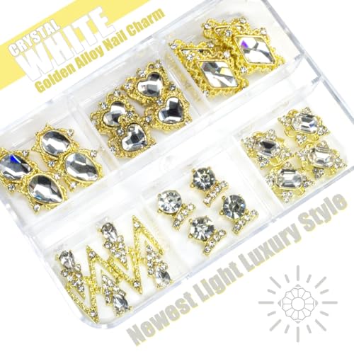 24pcs Crystal Clear Nail Rhinestones Luxury Nail Charms Crystal White Heart Charms for Nails 3D Big Nail Gems Diamonds Jewelry Stones Alloy Nail Art Studs Nail Art Decor w Box for Arylic Nails Crafts - color: Luxury Charms - Crystal White, size: 1 Box
