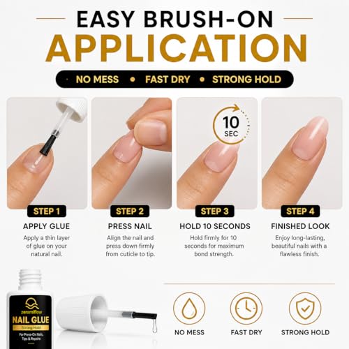 Brush-On Nail Glue for Press On Nails – Strong Hold Quick Dry Nail Glue with Precision Brush, 8ml for Nail Tips & Repairs, Zerami Flow
