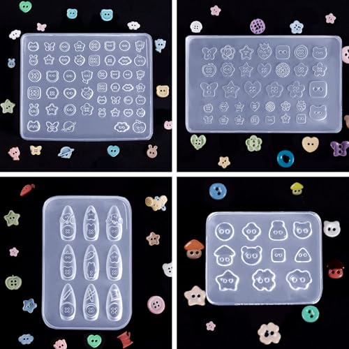 Laza 4pcs Button Silicone Nail Art Molds Multiple Shaped Nail Molds - color: Button