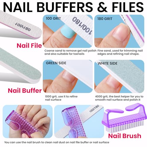 FANDAMEI Gel Nail Remover Kit with Soak Off Clips, Lint Free Wipes, Polish Remover Bottle, Cuticle Nippers, Pusher, Peeler. Cuticle Oil. Nail Files and Buffers. Gel Polish Removal Nail Soak Off Kit - color: purple