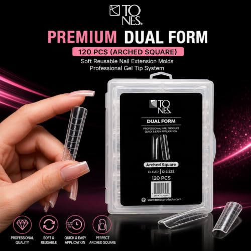 TONES Premium Dual Form 120 PCS (Arched Square) Soft Reusable, Nail Extension Molds | Professional Gel Tip System | DIY Home & Salon Nail Art Kit