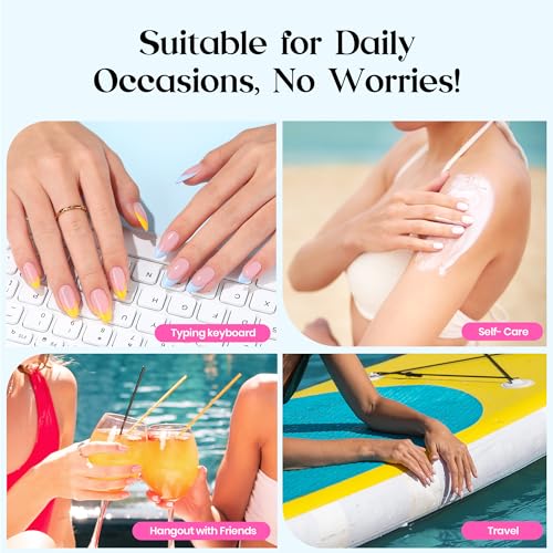 Beetles Press On Nails Kit - Medium Almond French Tip Nails Kit, 224 Pcs - color: A - Fruity French - Medium