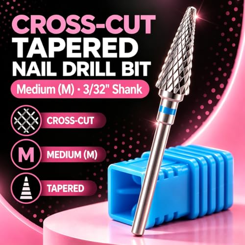 Carbide Nail Drill Bits - Medium (M) Cross-Cut Tapered Cuticle Bit