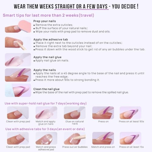 BTArtbox Press On Nails, Almond Short Nude Fake Nails, 32Pcs Full Kit - color: A-Gold End