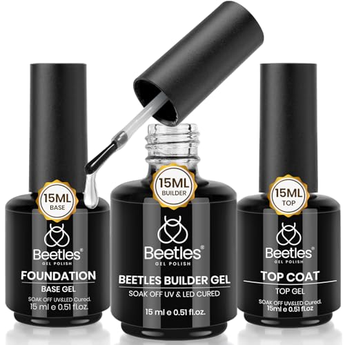 Beetles 3Pcs 15ml Builder Nail Gel with Base and No Wipe Top Coat - color: O-Clear-3
