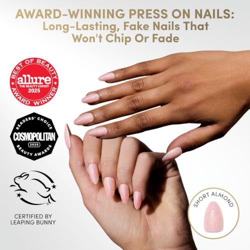 Glamnetic Press On Nails - Short Almond, Velvet Fake Nails 30 Pc Full Kit - color: Big Bunny Energy