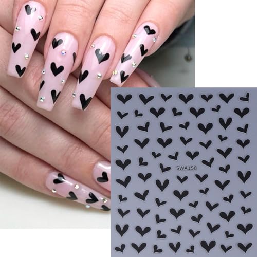 8 Sheets Valentines Nail Stickers for Nail Art 3D Self-Adhesive White French Tip Nail Art Stickers with Cute Bow Love Designs Red Black Heart Nail Decals Nails Supplies for Women Acrylic DIY Manicure - style: French Tip Nail Stickers-1