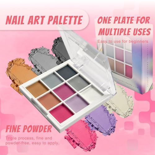 9 Colors Pigment Powder for Nails, Ombre Aura Nail Pigment Powder Palette Set and Nail Art Sponges with Grabbing Pen, Pigmentos para Uñas, A - color: multicolored-A