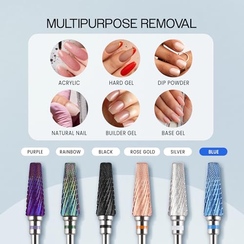 PANA 5-in-1 Pro Upgraded Multi-Function Drill Bit 3/32" Shank Size - (Blue, 2X Coarse to 2X Fine) - Mix Size Tungsten Drill Bit Fast Remove Acrylic Hard Gel Nail for Manicure Pedicure - color: Blue, size: Pro Upgraded