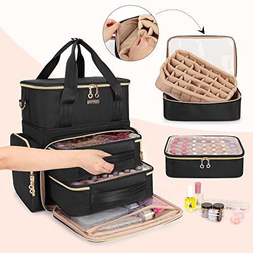 BAFASO 2 Layer Nail Polish Organizer Holds 70 Bottles and Nail Dryer, Black - color: Black